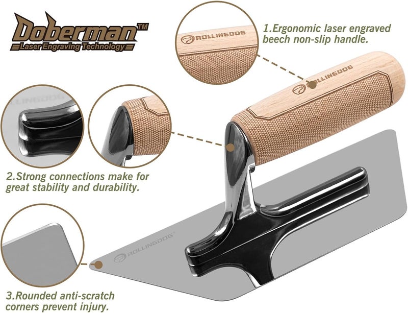 Rolling Dog Venetian Plaster Trowel 240mm x 130mm x 100mm - Mirror Polished 420 Stainless Steel Blade, Ergonomic Beech Handle for Decorative Finish and Polish - Image 3
